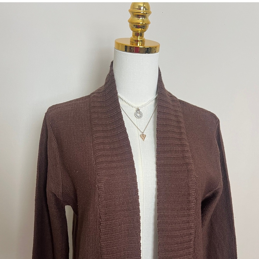 Fashion Nova Womens Brown Open Front‎ Ribbed Shawl Collar Cardigan Sweater Large - Picture 2 of 9